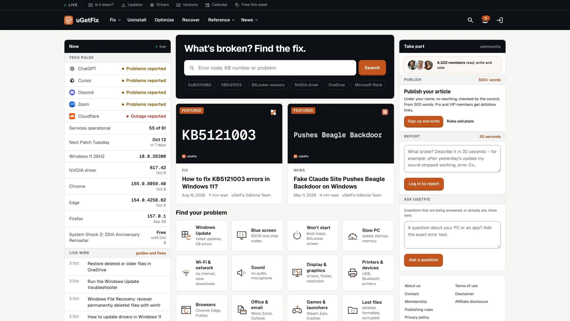 ugetfix.com – pradžios puslapis